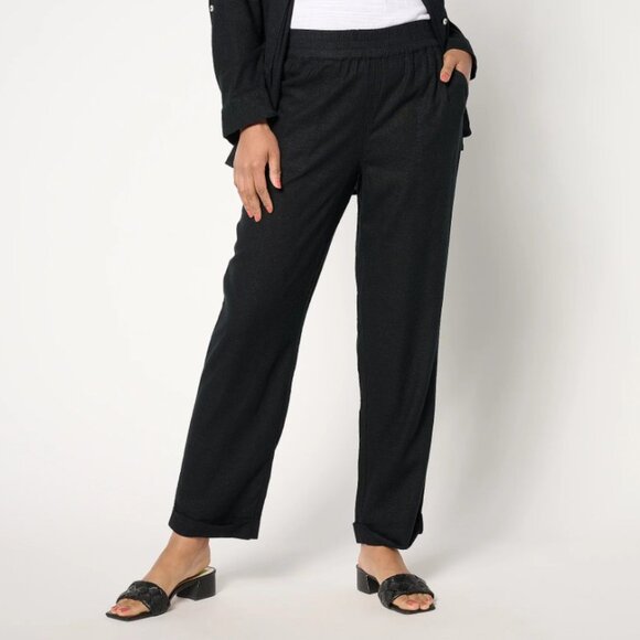 Denim & Co. Naturals Petite Linen Blend Straight Leg Pant  15538 - Picture 1 of 2